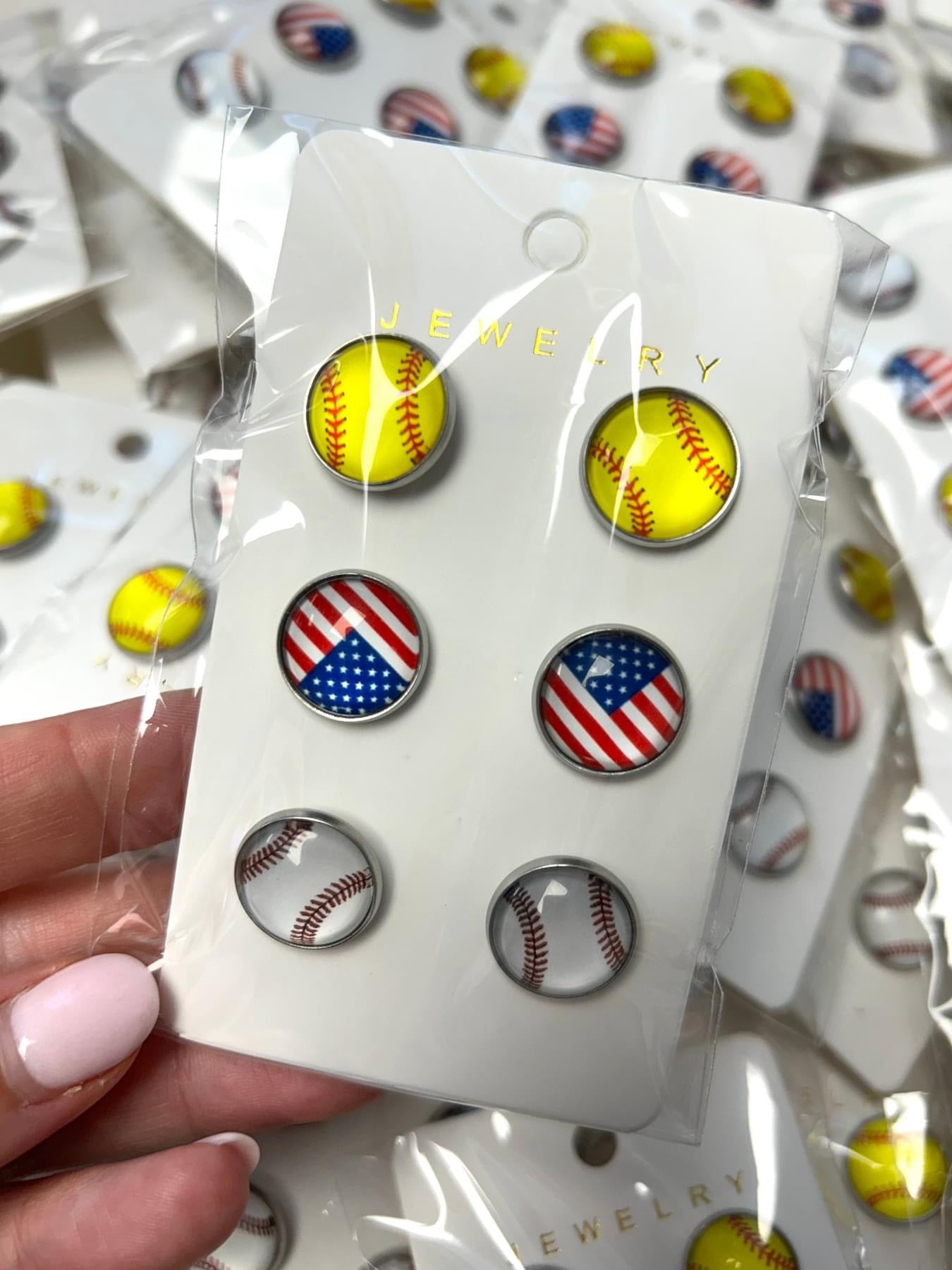 TRIPLE USA BASEBALL & SOFTBALL EARRING SET