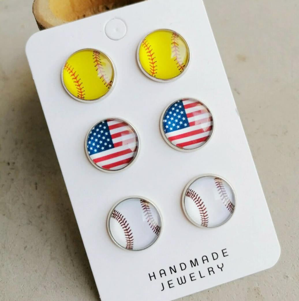 TRIPLE USA BASEBALL & SOFTBALL EARRING SET