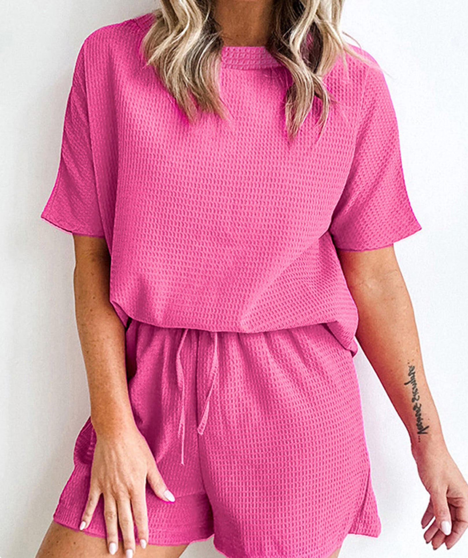 Pink Textured Shirt & Short Set