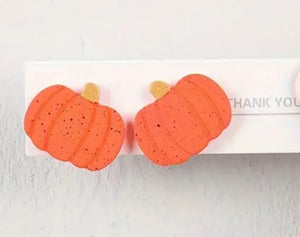 ORANGE WITH BLACK SPECKLED WITH GOLD STEM PUMKIN EARRINGS