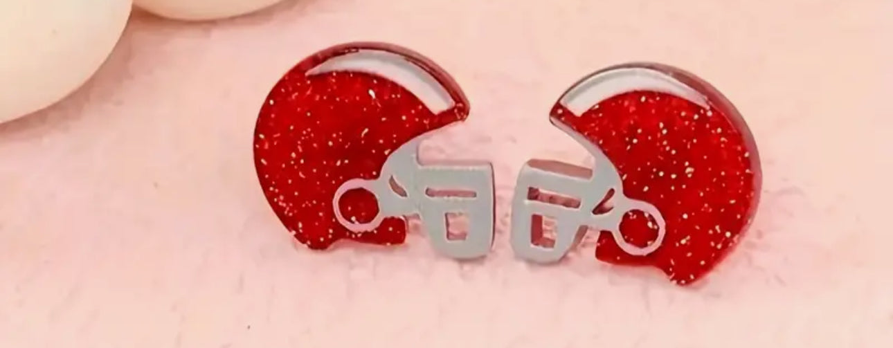 RED FOOTBALL HELMET EARRINGS