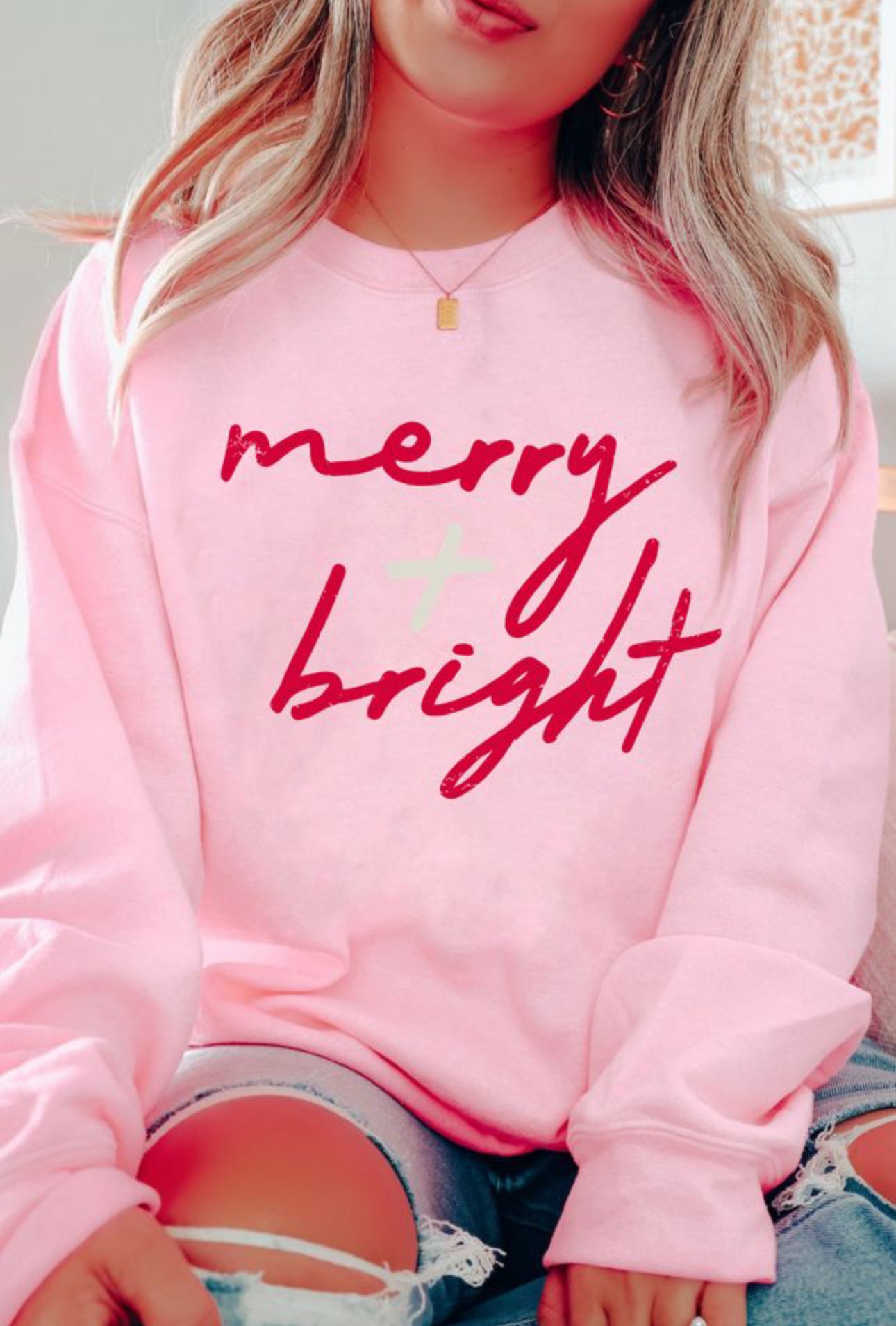 RED MERRY + BRIGHT PINK CREWNECK