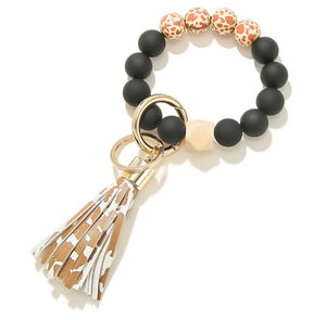 WOODEN BEAD TASSEL KEYCHAIN
