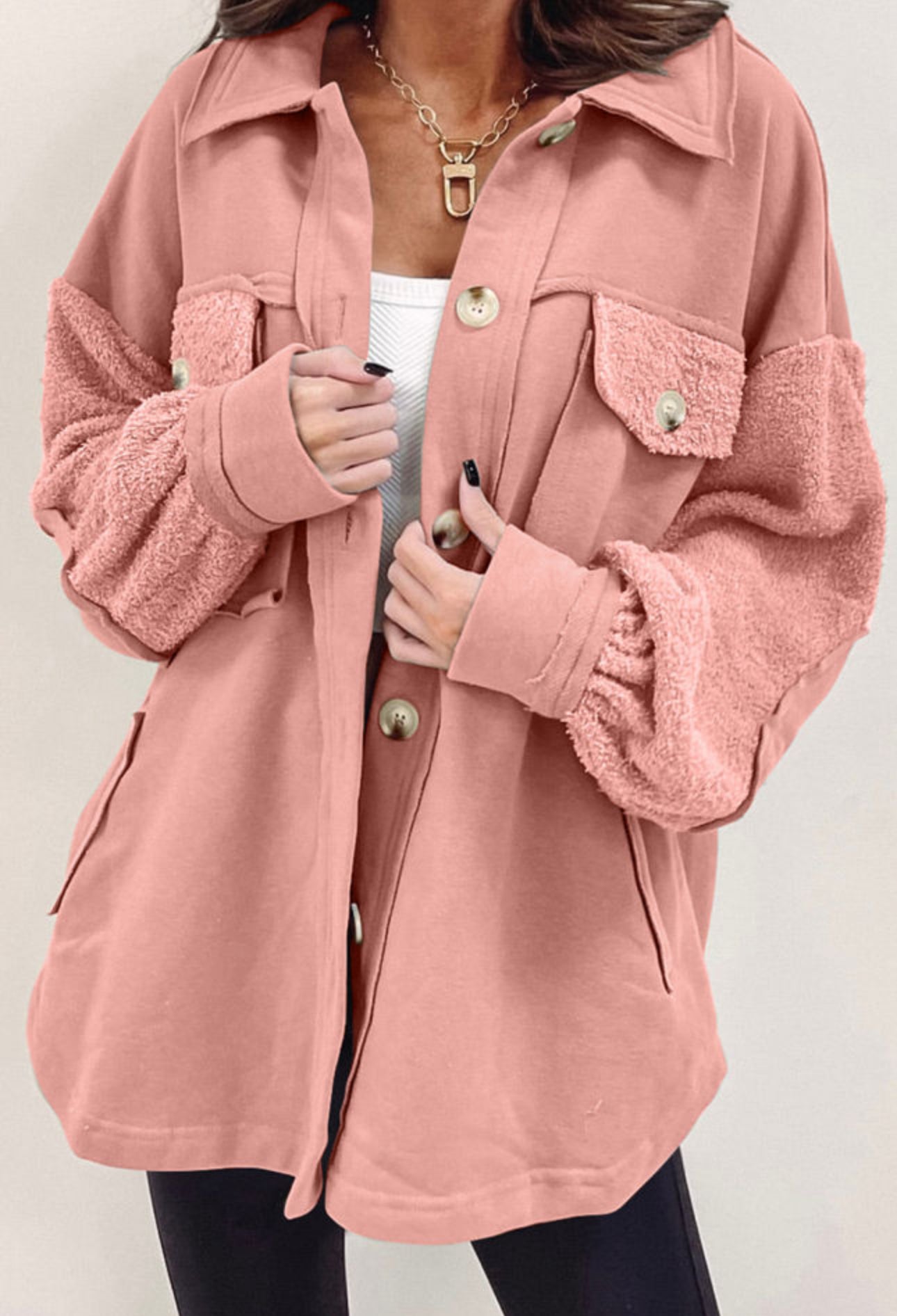 PINK ELBOW PATCH OVERSIZED SHACKET