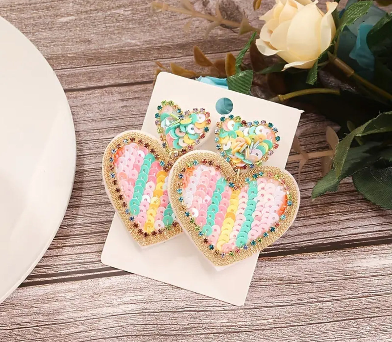 HEART COLORFUL SEQUIN EARRINGS