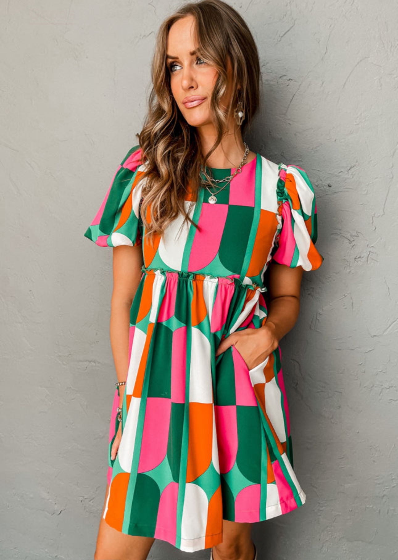 GREEN ABSTRACT PRINT PRINT DRESS