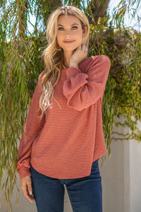 Jumbo Waffle Sweater with Puffed Sleeves