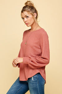 Jumbo Waffle Sweater with Puffed Sleeves