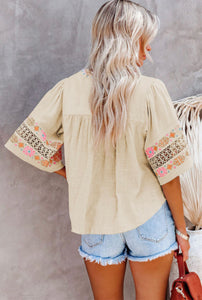 Beige Tassel Draw String Top