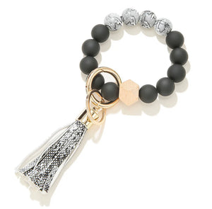 WOODEN BEAD TASSEL KEYCHAIN WRISTLET