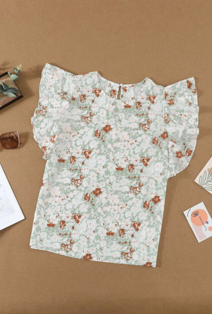 Floral Ruffled Short Sleeve Top