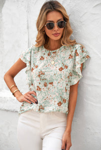 Floral Ruffled Short Sleeve Top